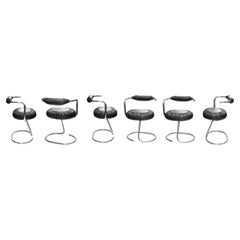 Retro Set of Six Cobra Chairs black Leather by Giotto Stoppino, 1970s