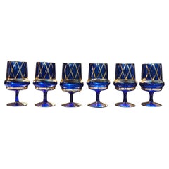 Set of six cognac Bohemia glasses, 1960's.