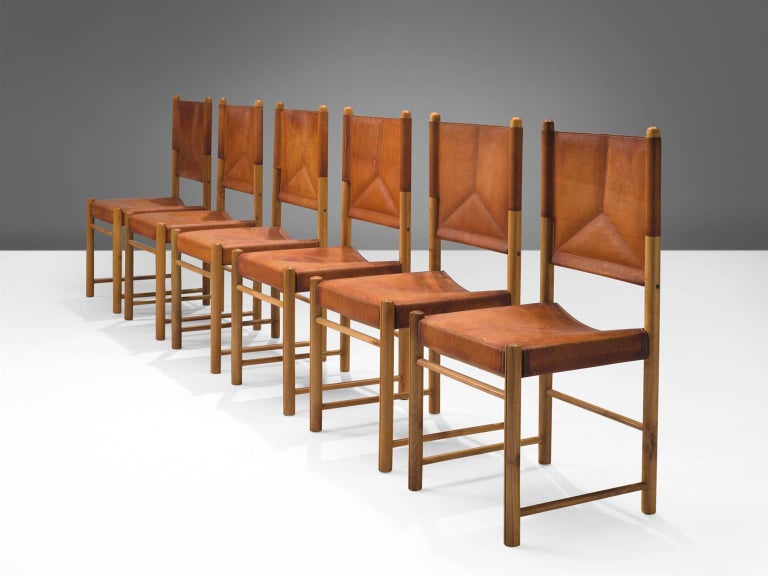 Set of Six Cognac Leather Dining Chairs at 1stDibs