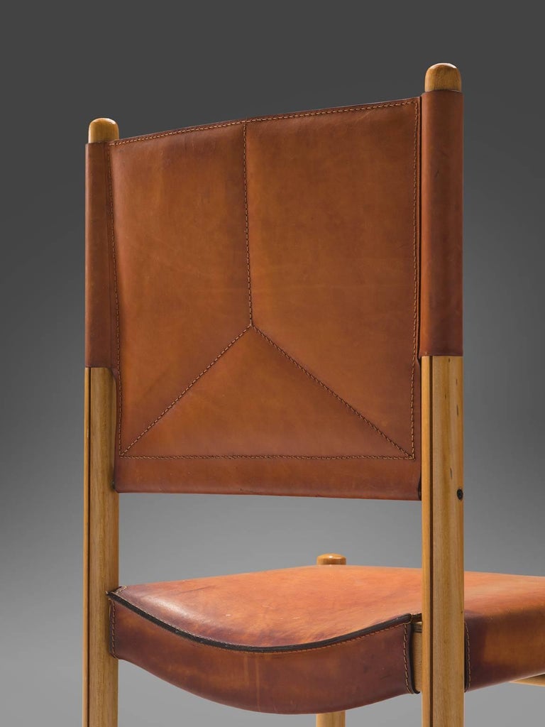 Set of Six Cognac Leather Dining Chairs at 1stDibs