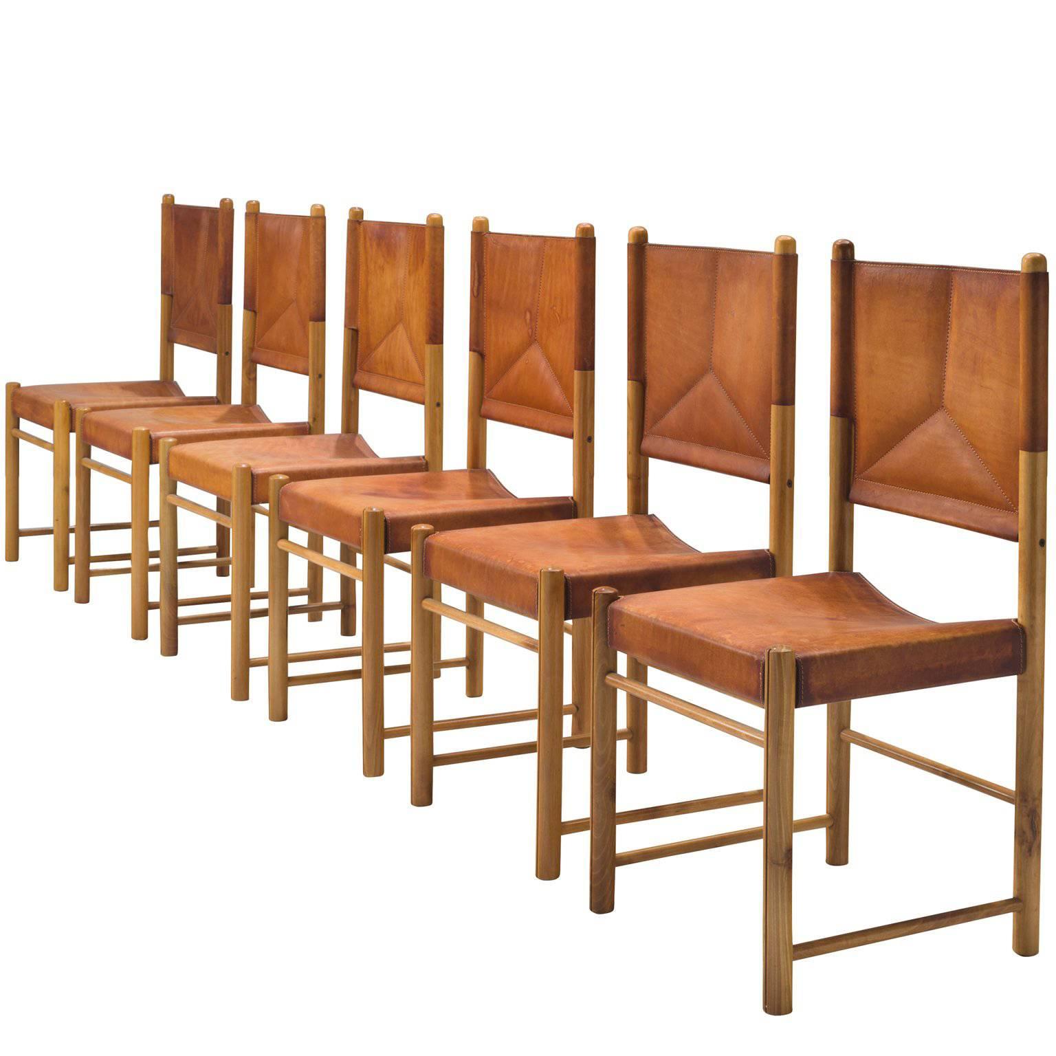 Set of Six Cognac Leather Dining Chairs at 1stDibs