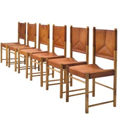 Set of Six Cognac Leather Dining Chairs