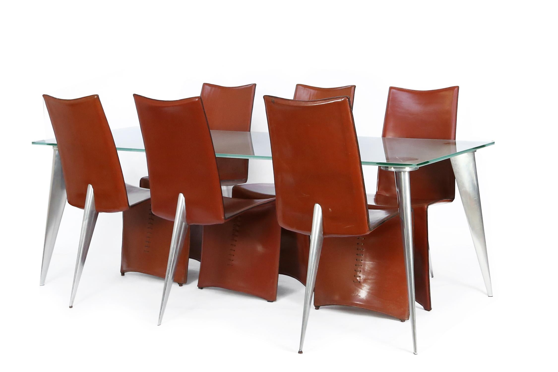 Set of Six Cognac Leather ‘Ed Archer' Chairs by Philippe Starck for Aleph, Italy 4