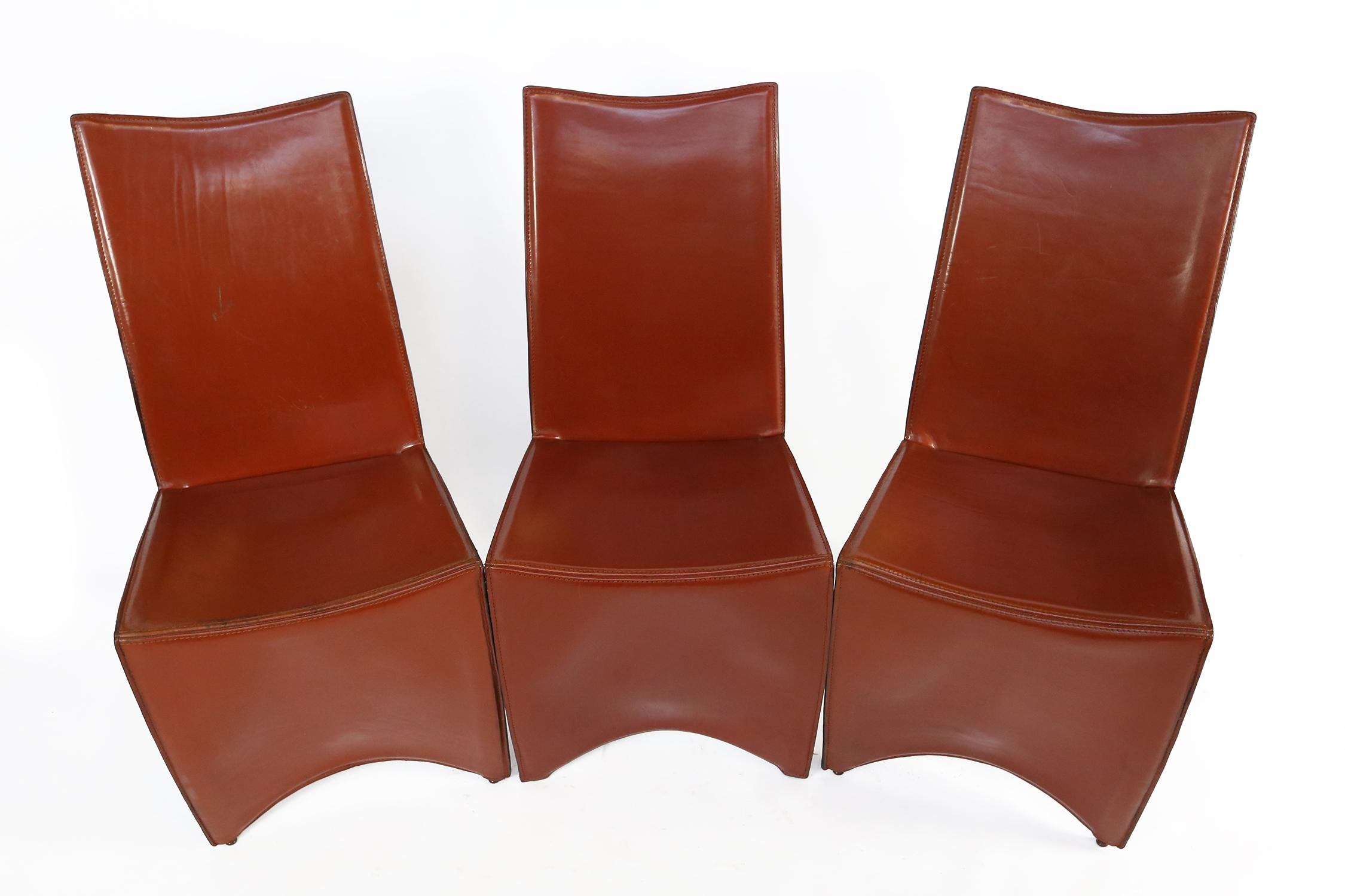 Set of Six Cognac Leather ‘Ed Archer' Chairs by Philippe Starck for Aleph, Italy In Good Condition In Ghent, BE