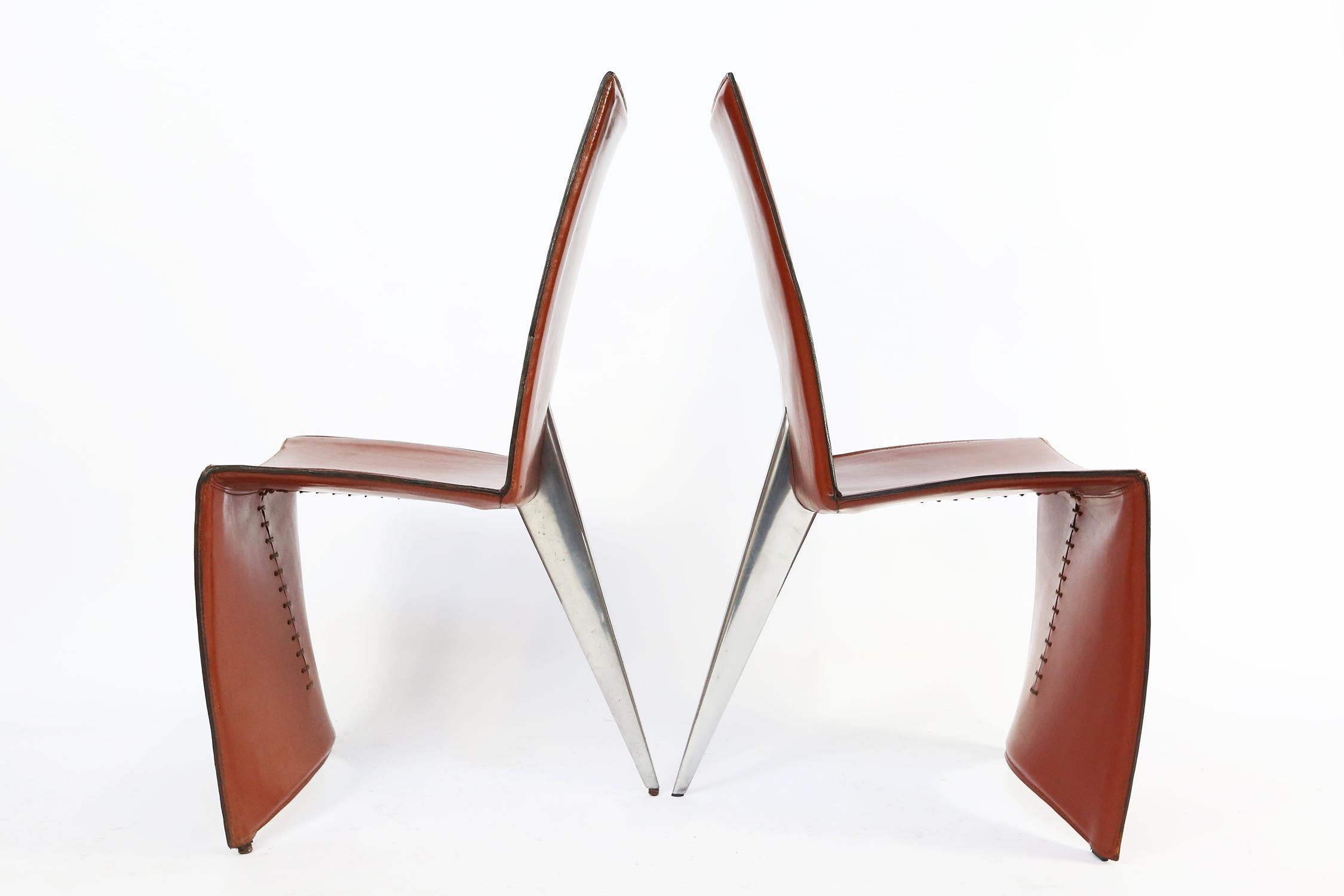 Set of Six Cognac Leather ‘Ed Archer' Chairs by Philippe Starck for Aleph, Italy 2