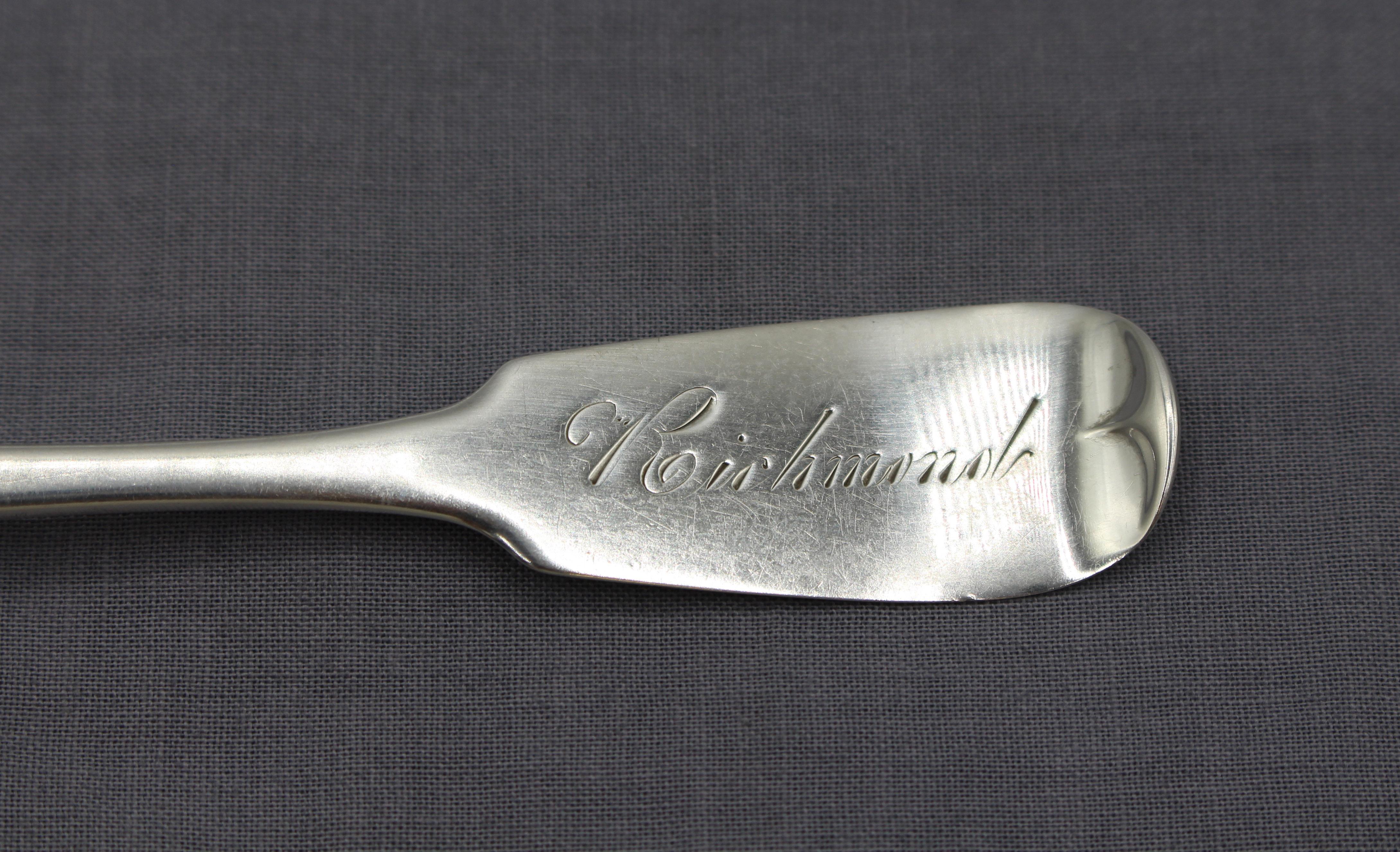 Set of Six Coin Silver Teaspoons, Circa Mid-19th Century In Good Condition For Sale In Chapel Hill, NC