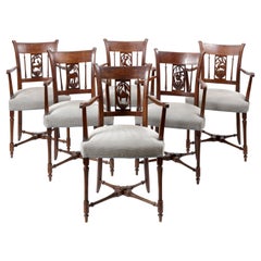 Set of Six Colonial Safari Armchairs with Animals in the Back Splats