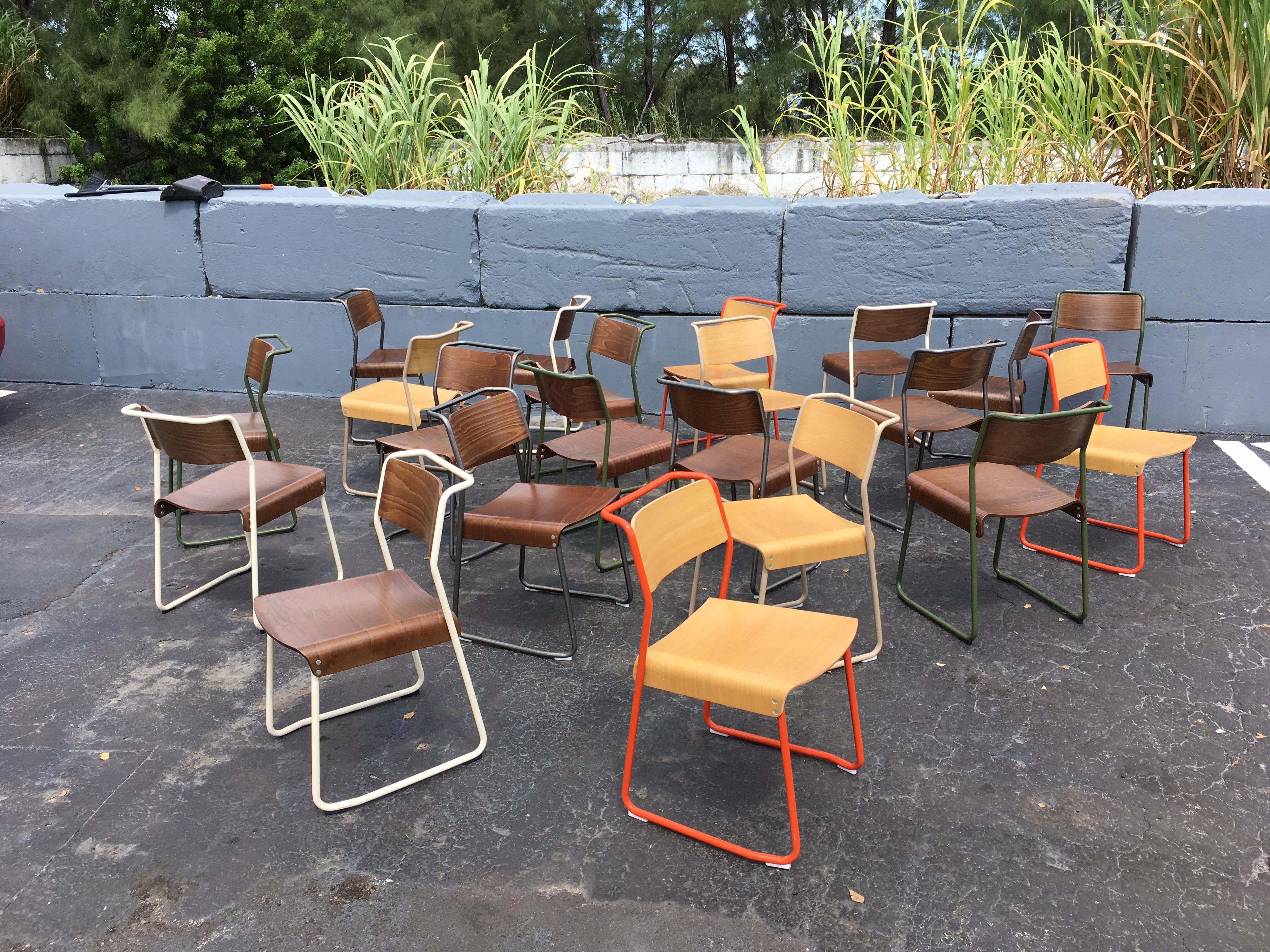Steel Set of Six Colorful Dining Chairs by Ed Carpenter & Andre Klauser, Canteen Chair