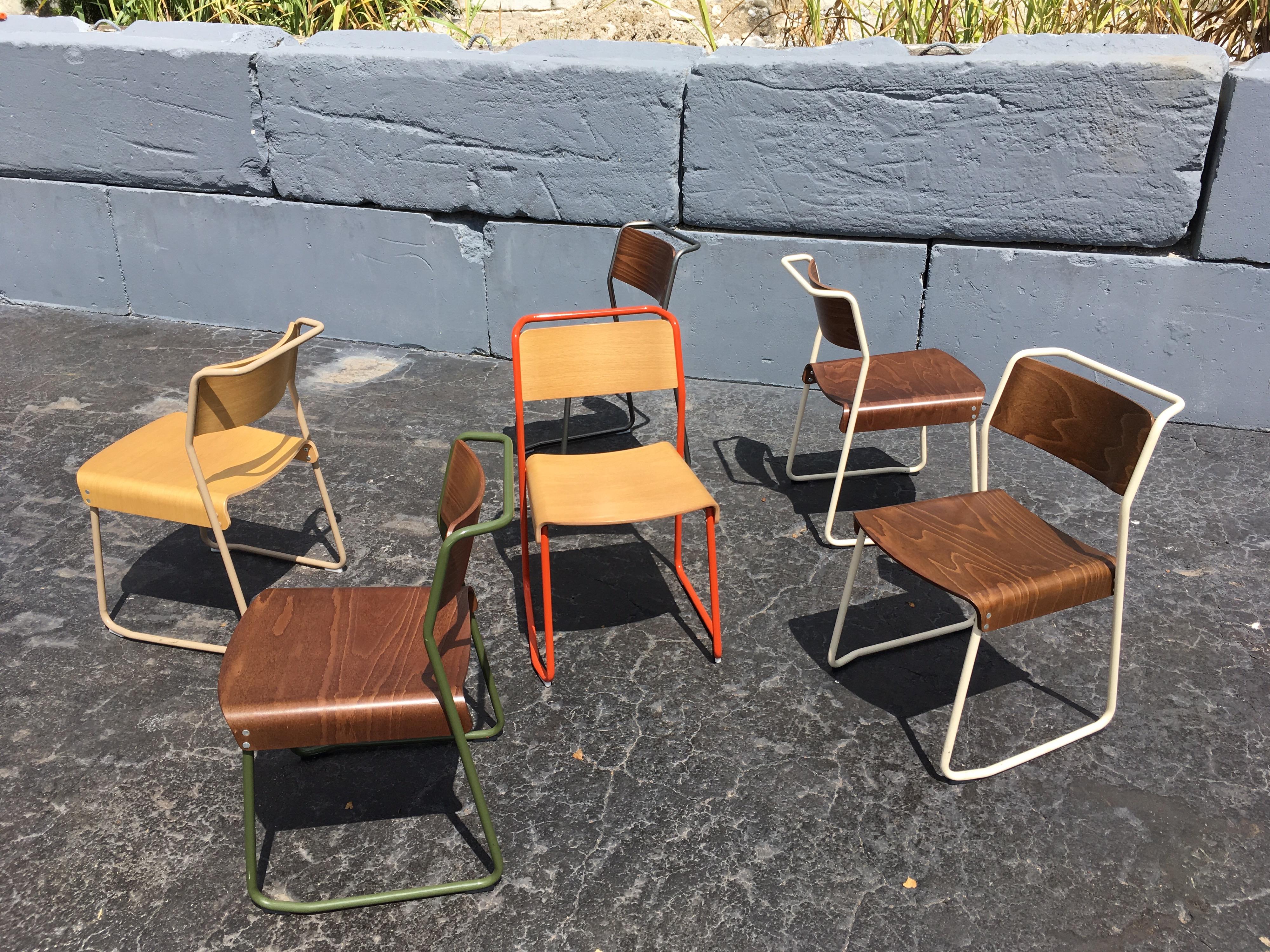 British Set of Six Colorful Dining Chairs by Ed Carpenter & Andre Klauser, Canteen Chair
