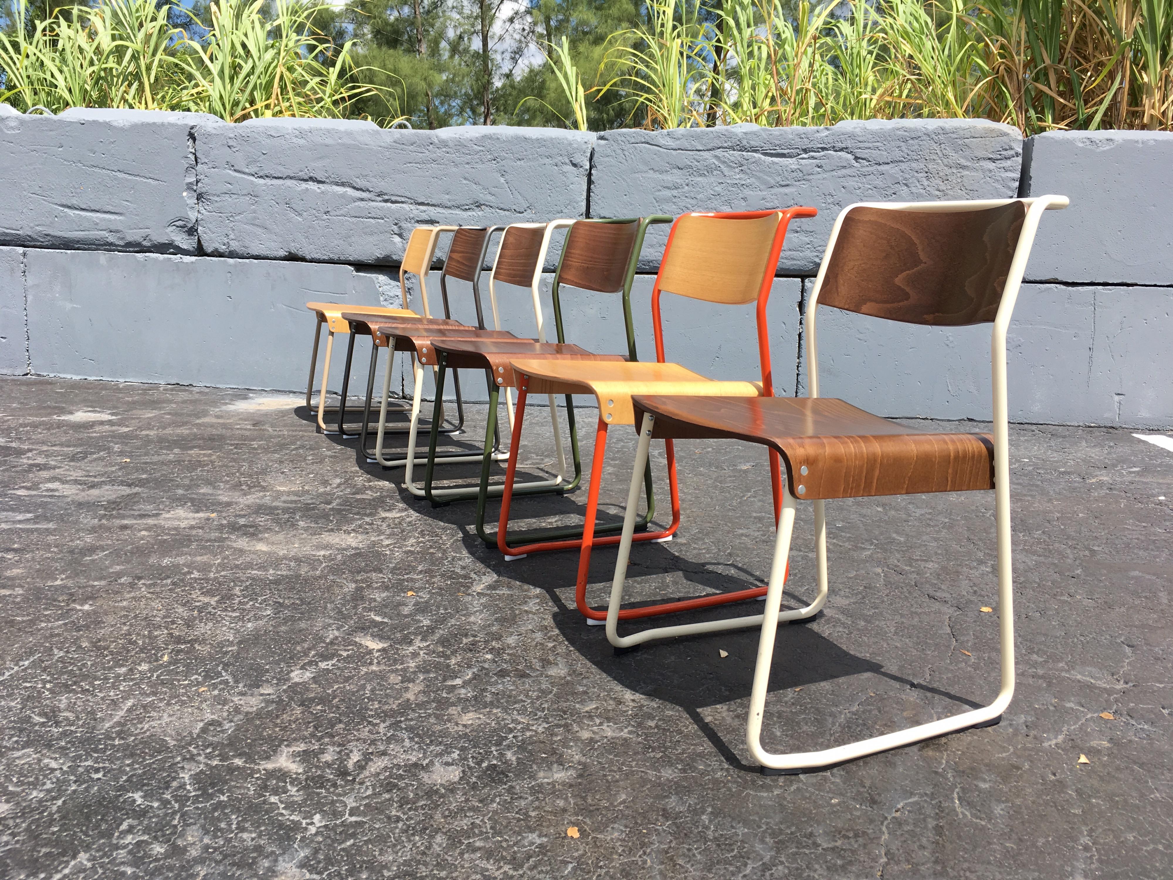 Set of Six Colorful Dining Chairs by Ed Carpenter & Andre Klauser, Canteen Chair In Good Condition In Miami, FL