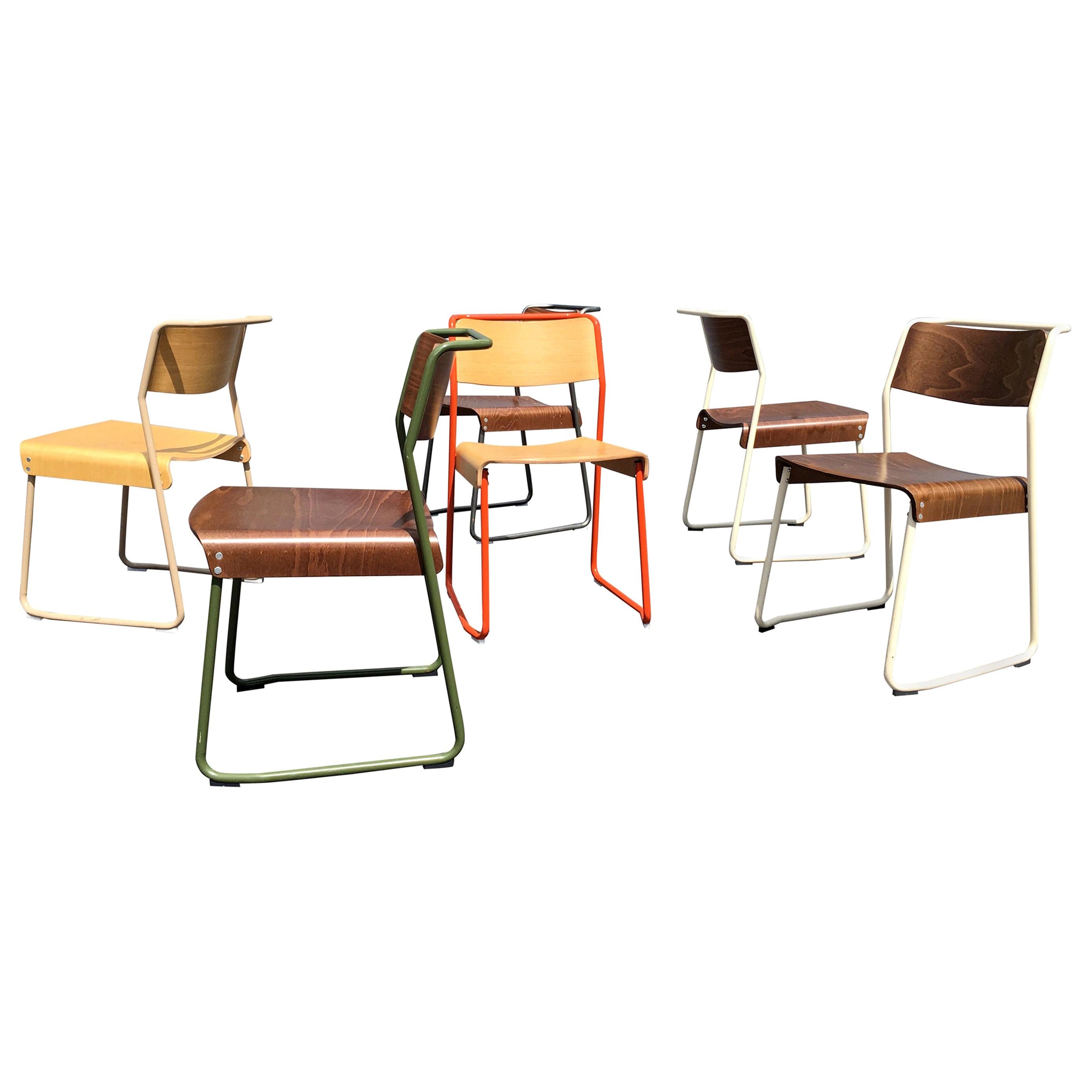 Set of Six Colorful Dining Chairs by Ed Carpenter & Andre Klauser, Canteen Chair