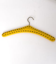 Set of Six Colorful Italian Leather and Brass Studded Clothes Hangers, Mid-Centu