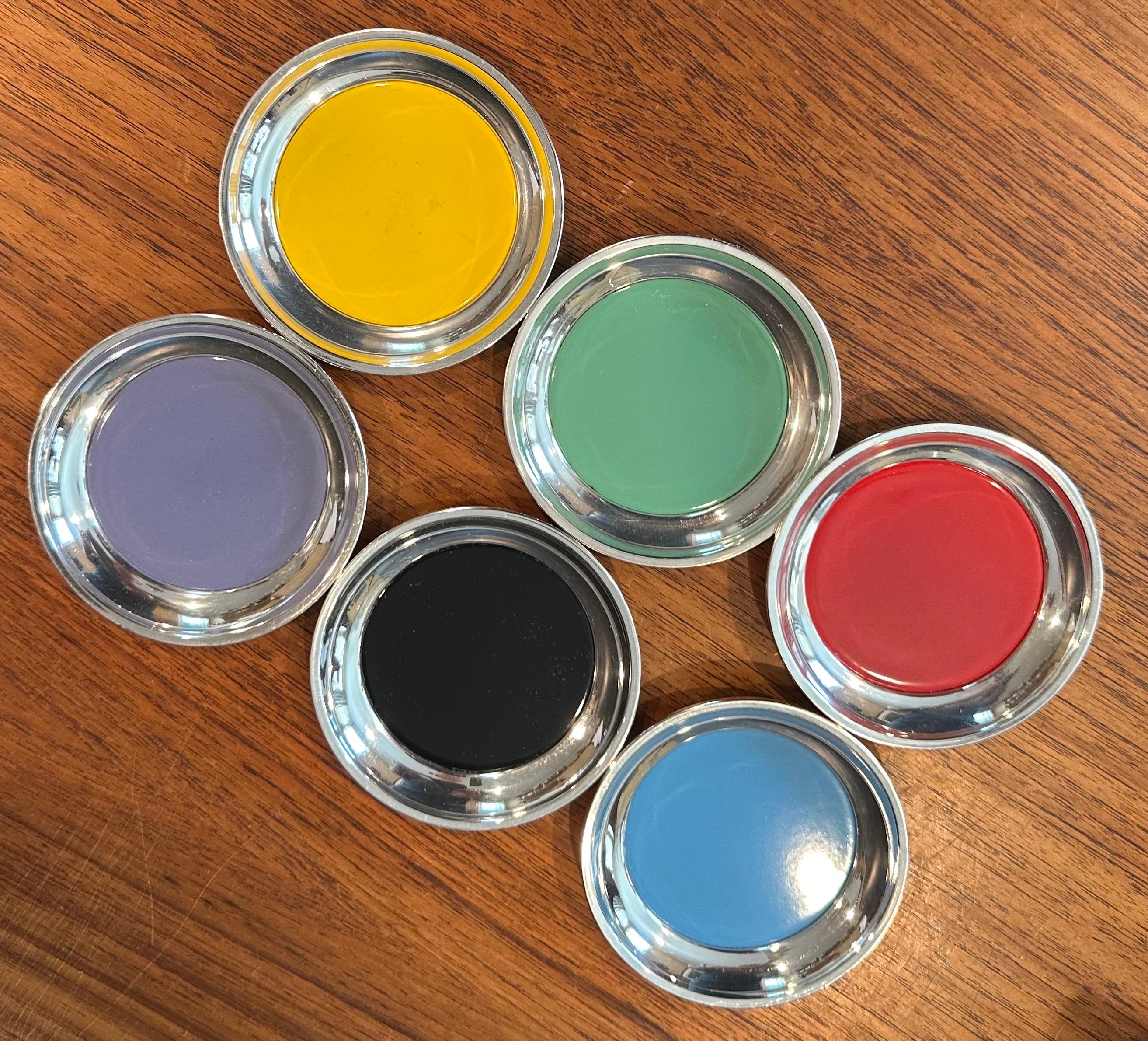 Juego de seis coloridos posavasos MCM de plata de ley y esmalte de Towle en Bueno estado para la venta en San Diego, CA