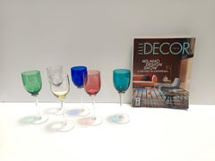 Set of Six Colorful Murano Blown Glass Wine Glasses, Italy 1980s