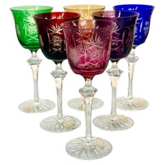 Ensemble de six verres à vin 'Cristal De Paris' en cristal coloré