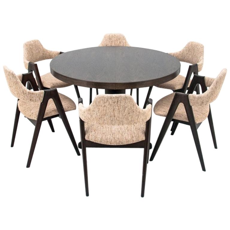 Set of Six Compass Chairs by Kai Kristiansen with Table, Danish Design, 1960s