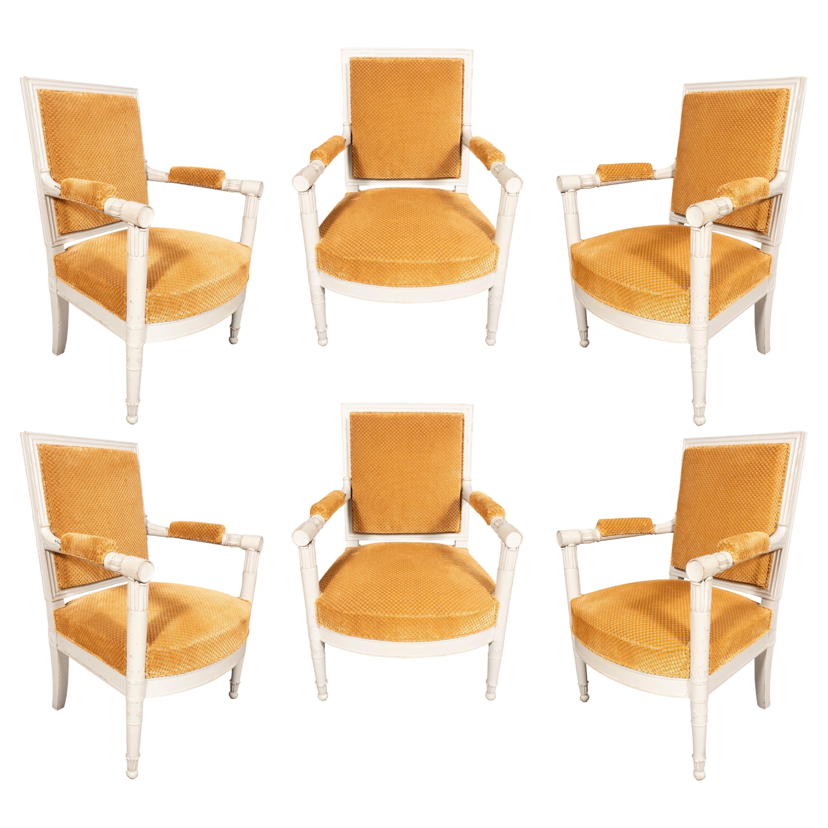 Ensemble de six fauteuils peints de style Consulat en vente