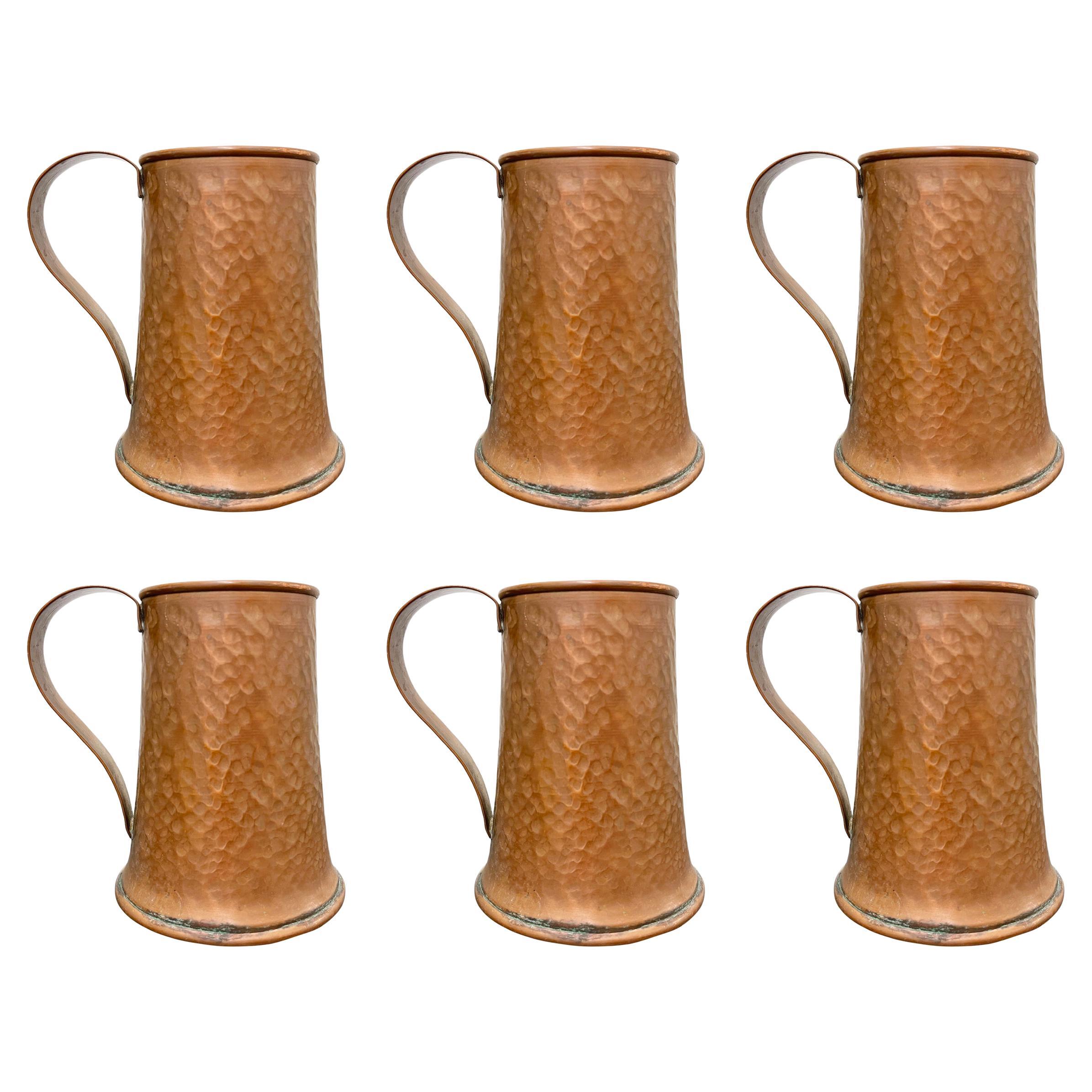 Set of Six Copper Beer Mugs