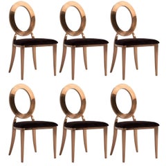 Set of Six Copper Lacquered and Black Velvet "Louise" Chairs