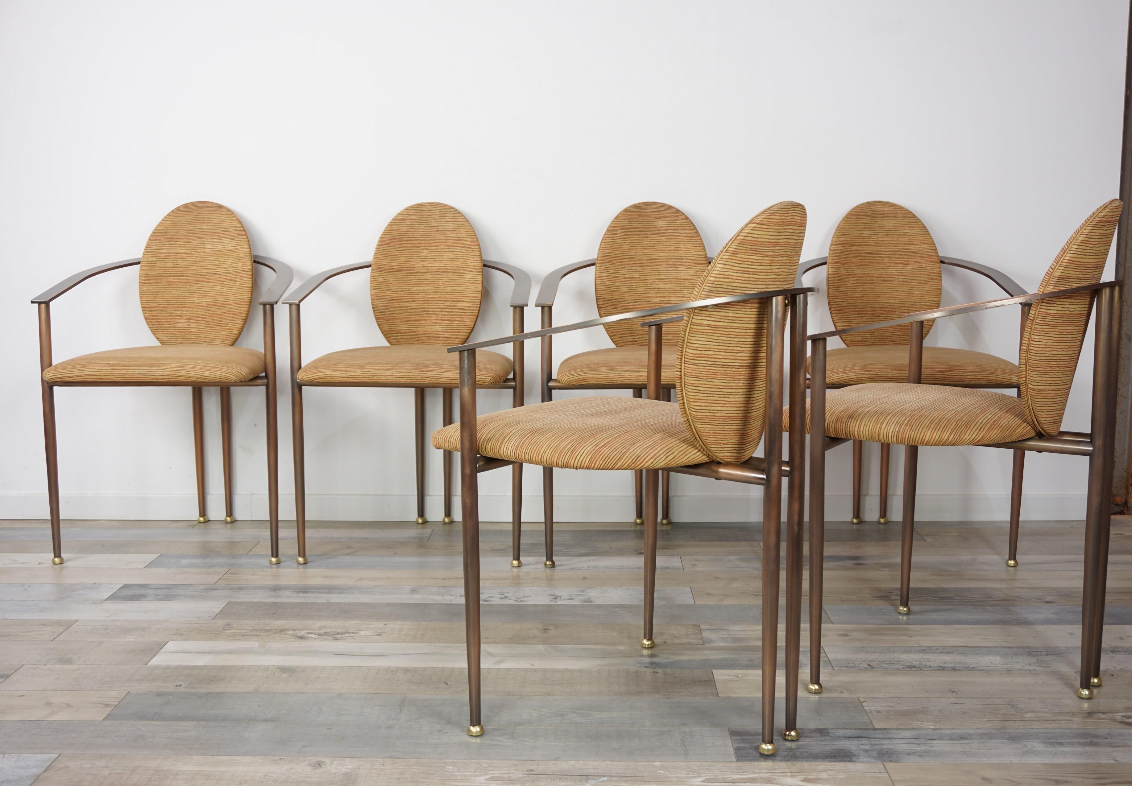Set of Six Copper Metal and Fabric Dutch Design Belgo Chrome Armchairs In Excellent Condition In Tourcoing, FR