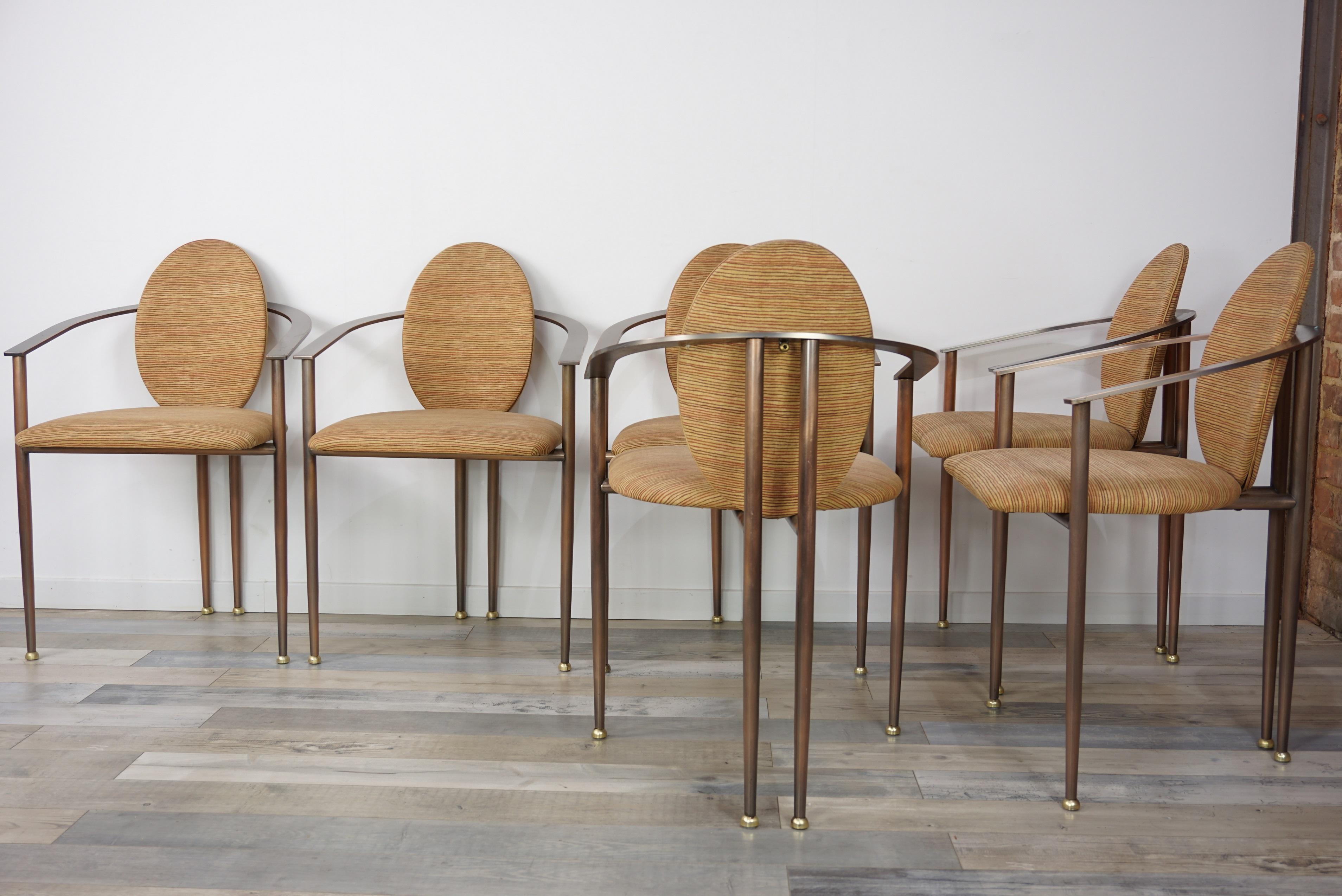 Set of Six Copper Metal and Fabric Dutch Design Belgo Chrome Armchairs 3