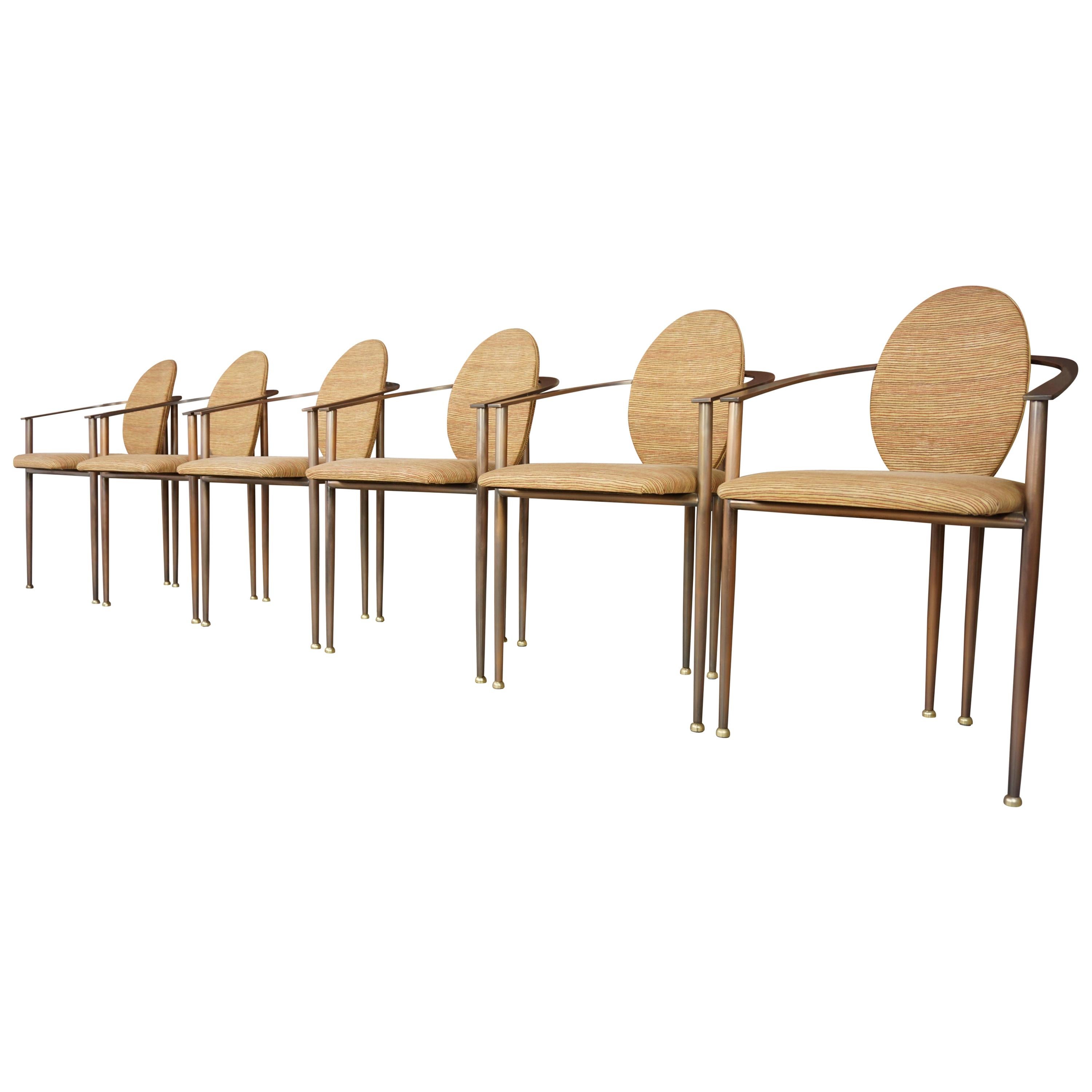 Set of Six Copper Metal and Fabric Dutch Design Belgo Chrome Armchairs