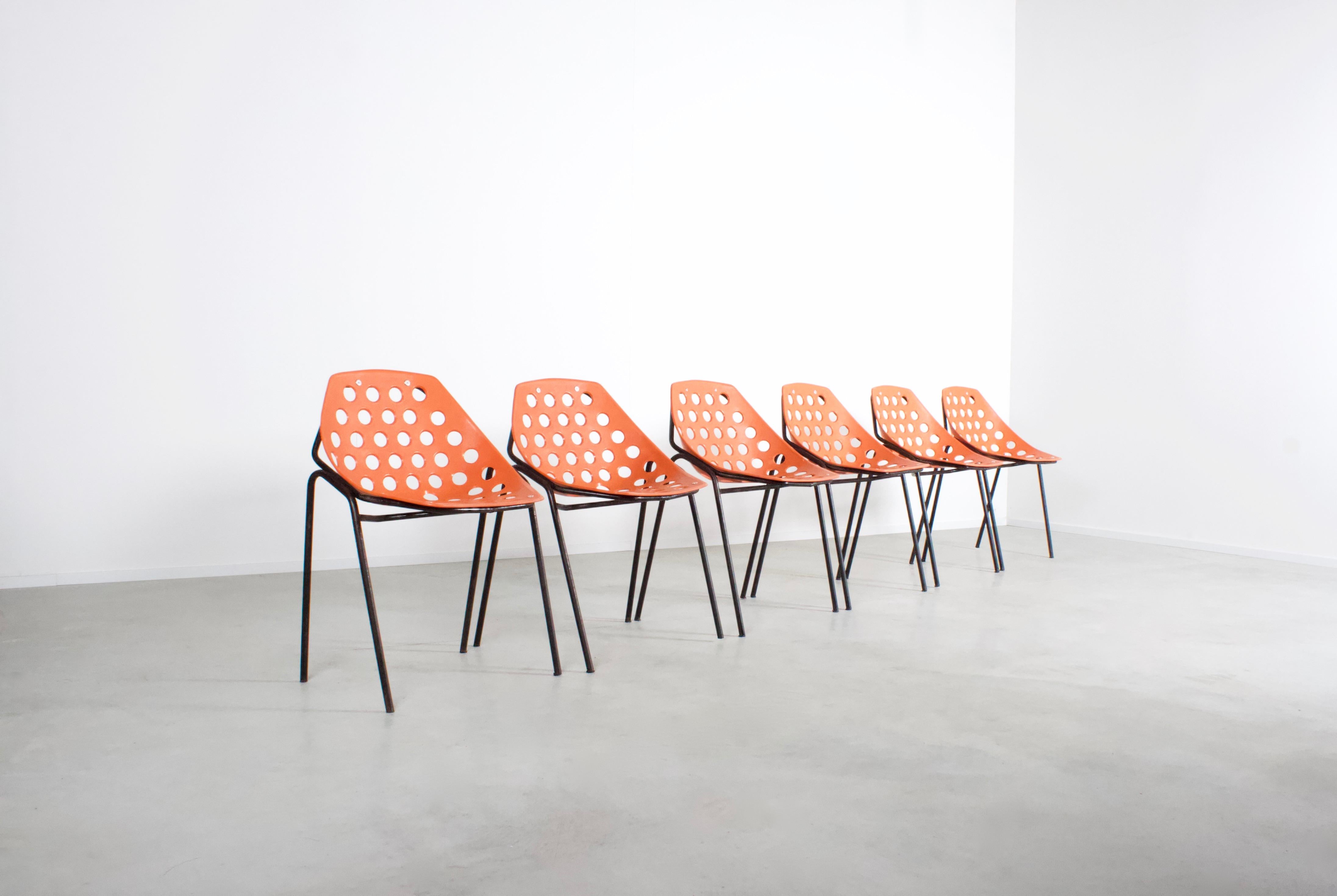 French Set of Six ‘Coquillage’ Chairs by Pierre Guariche for Meurop, 1960s
