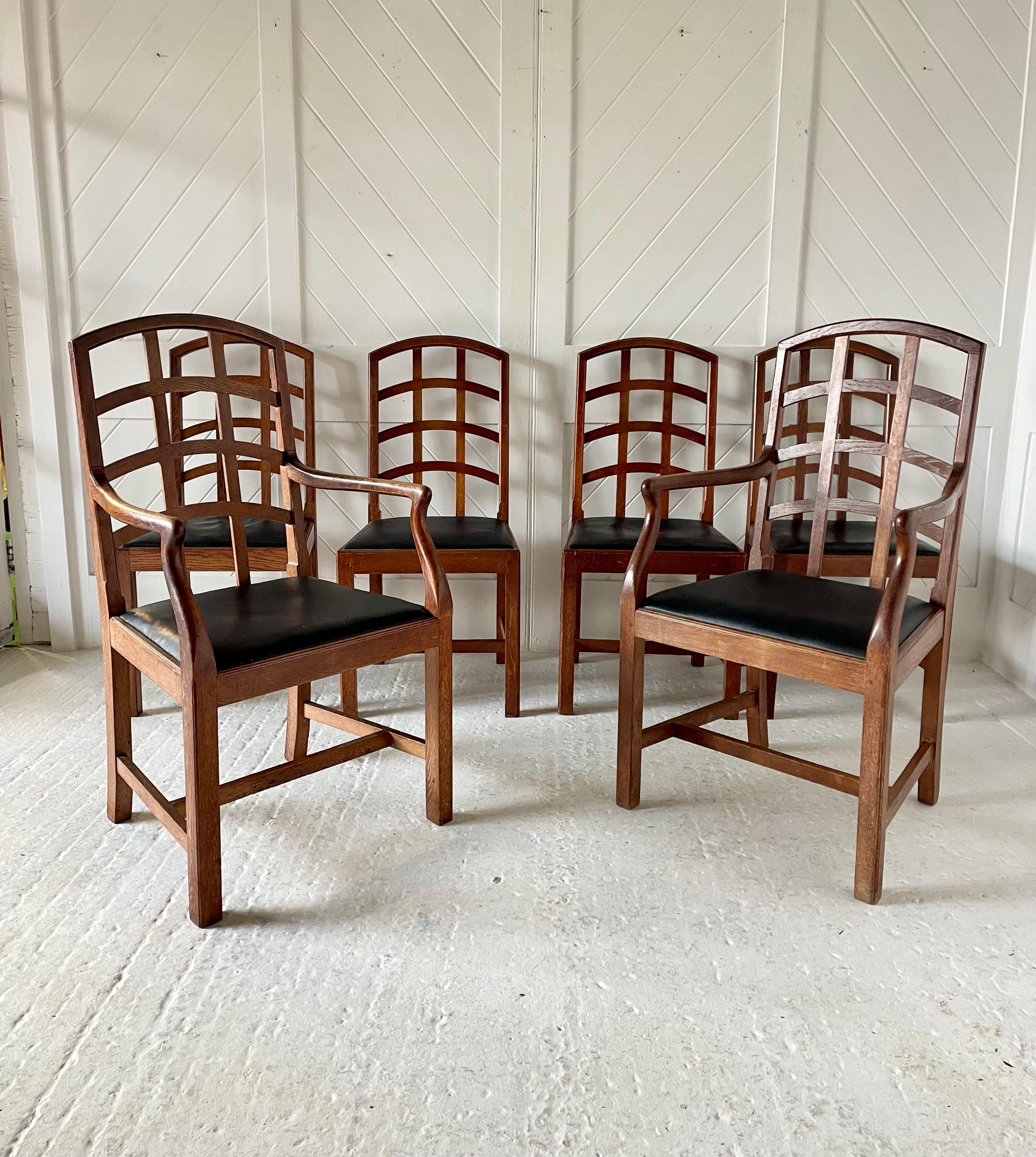 Woodwork Set of Six Cotswold School Arts and Crafts dining chairs