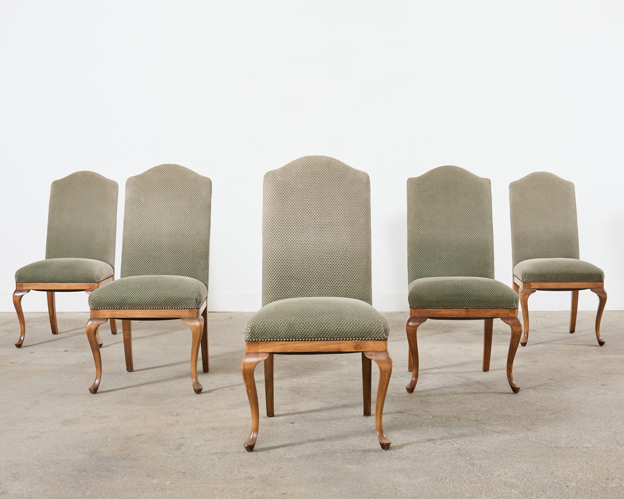 Set of Six Country English Provincial Walnut Dining Chairs For Sale 7