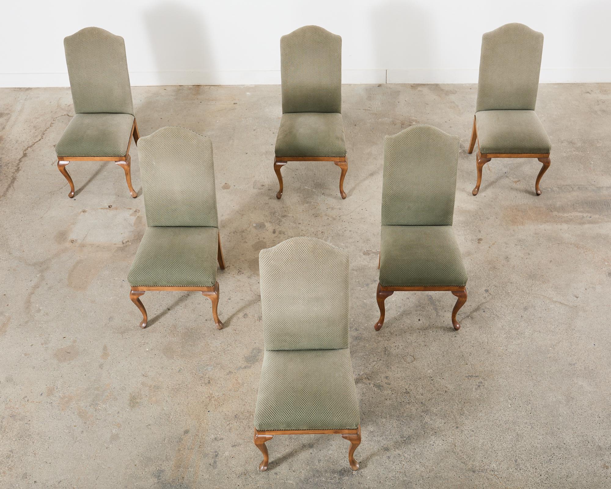 Set of Six Country English Provincial Walnut Dining Chairs In Good Condition For Sale In Rio Vista, CA