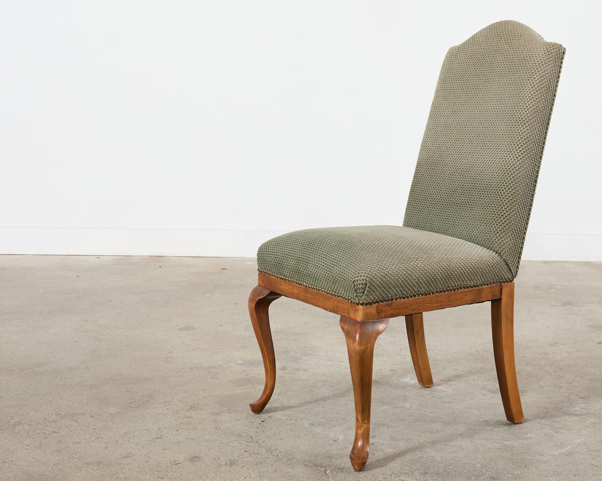 Brass Set of Six Country English Provincial Walnut Dining Chairs For Sale