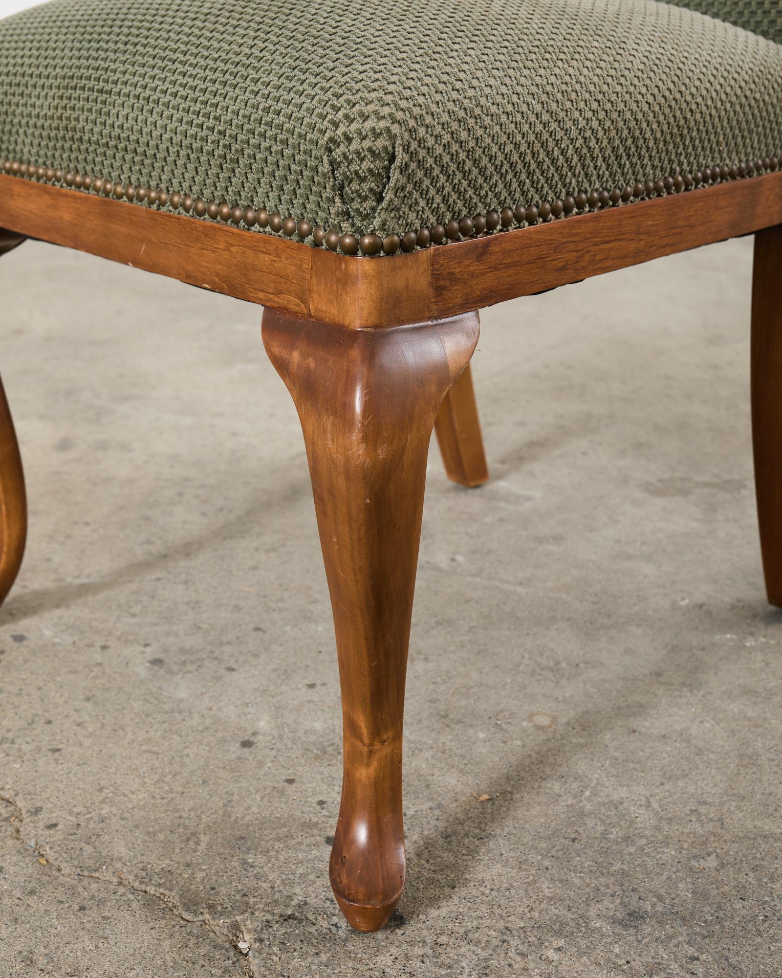 Set of Six Country English Provincial Walnut Dining Chairs For Sale 1