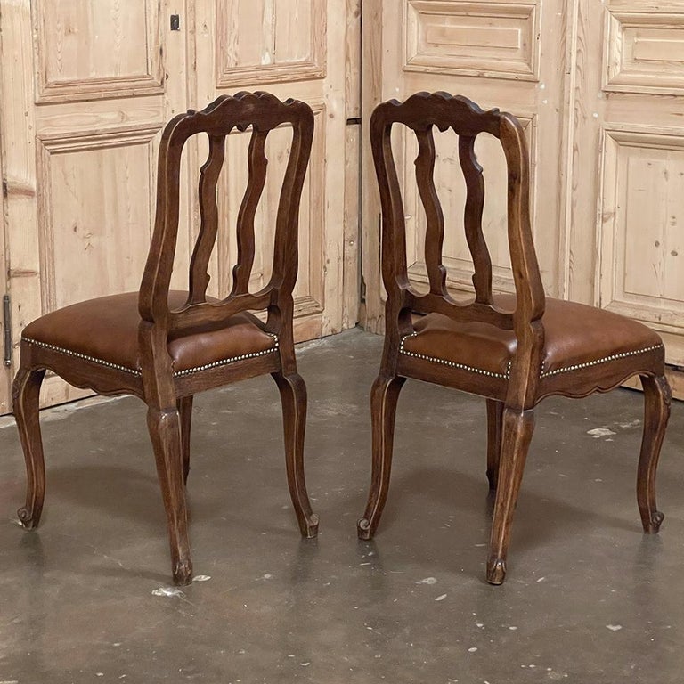 Set of Six Country French Dining Chairs with Faux Leather Seats For ...