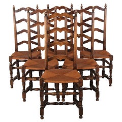 Set of Six Country French Ladder-Back Dining Chairs