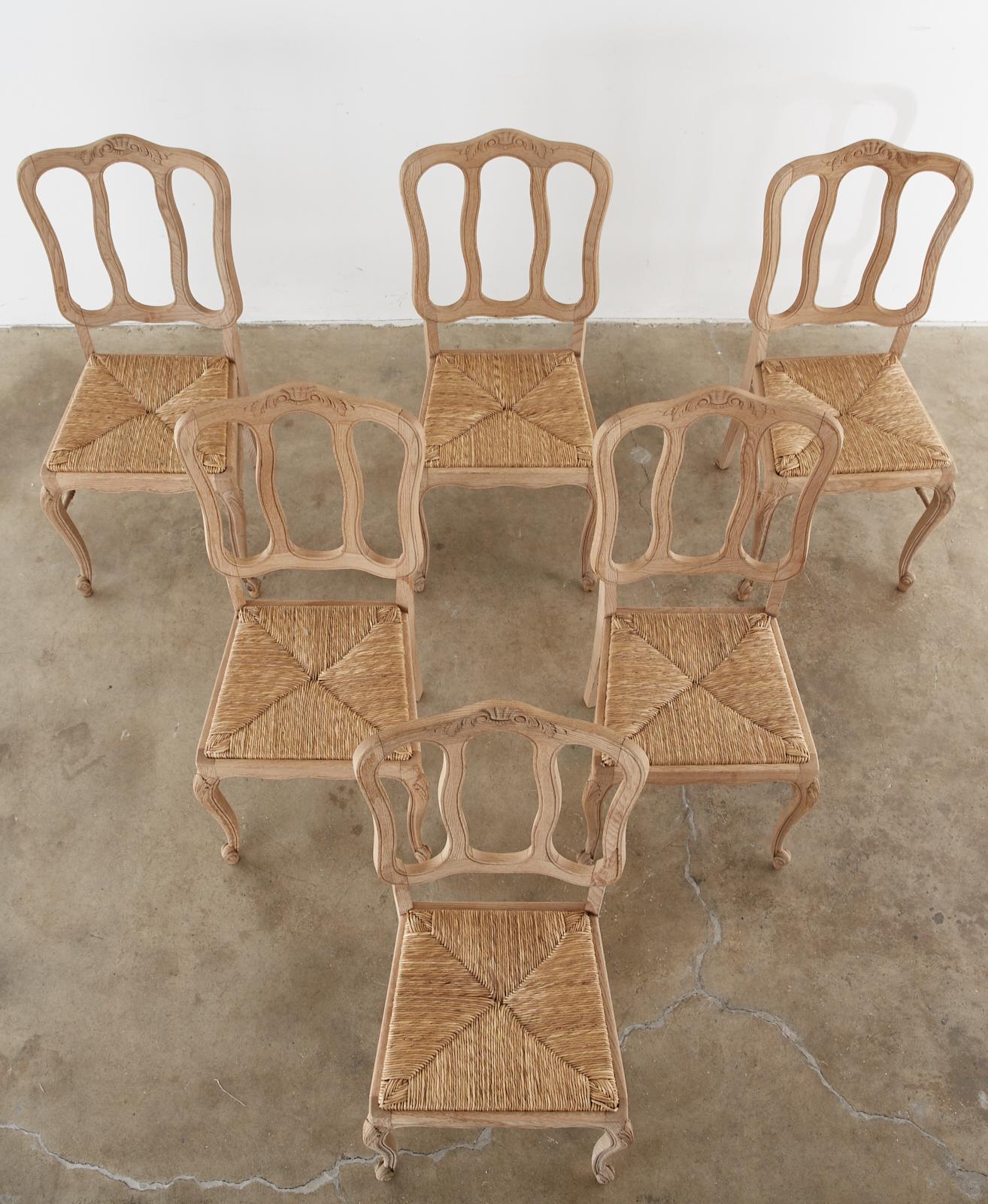 Italian Set of Six Country French Provincial Oak Dining Chairs