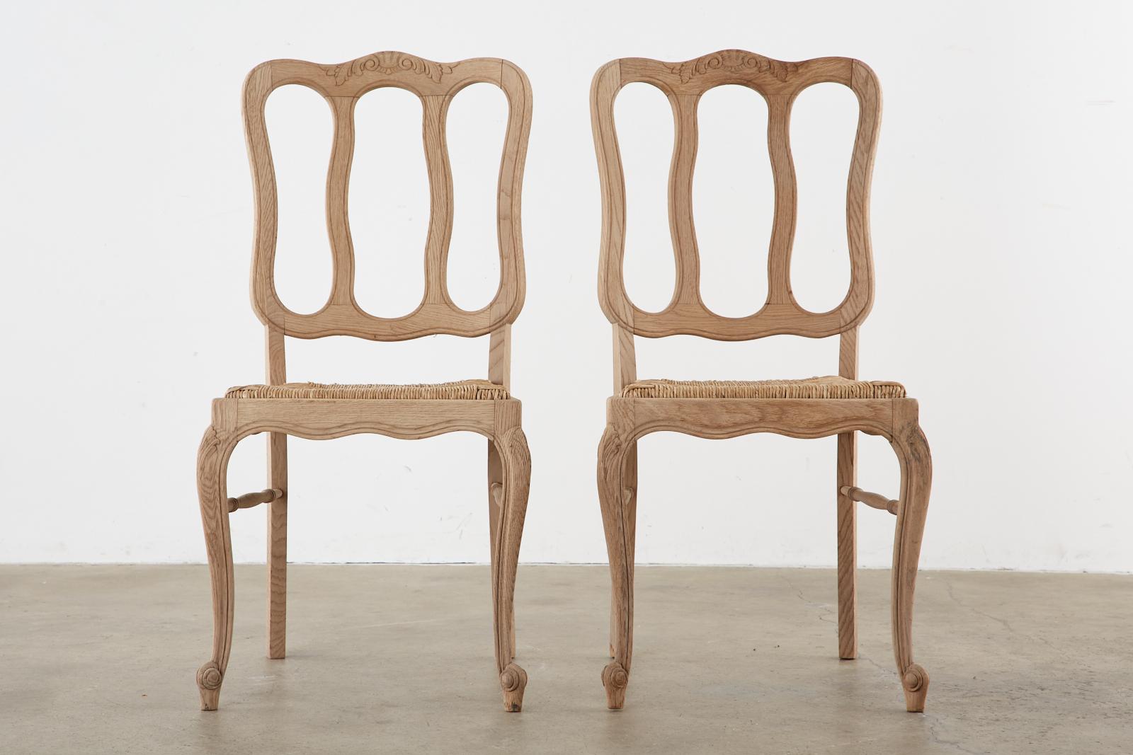 20th Century Set of Six Country French Provincial Oak Dining Chairs
