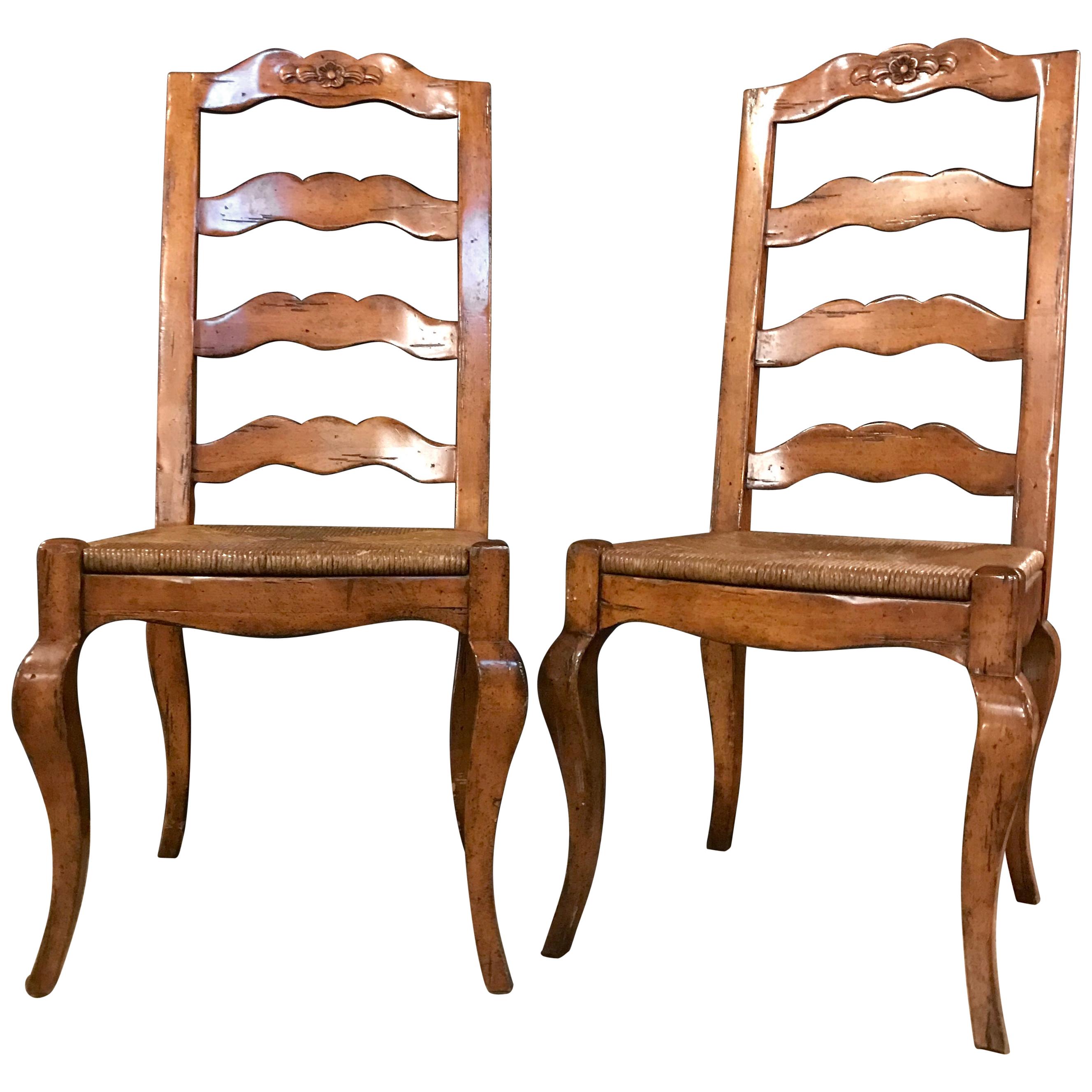 Set of Six Country French Rush Seat Dining Room Chairs