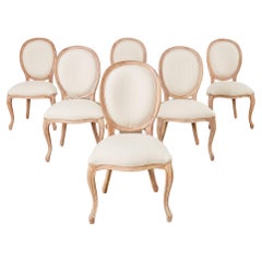 Set of Six Country French Style Cerused Wood Dining Chairs