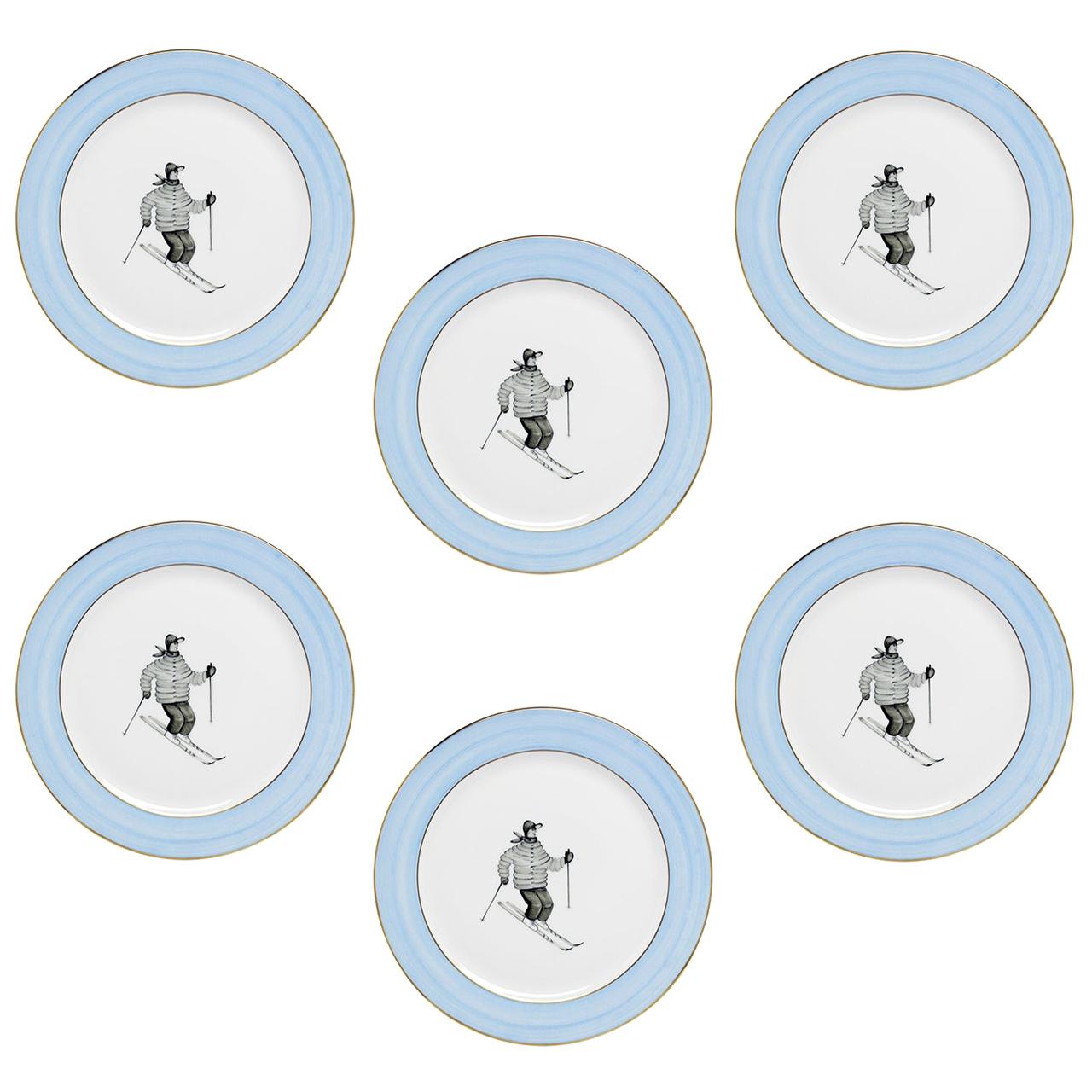 Set of Six Country Style Hand Painted Breakfast Plates Sofina Boutique Kitzbühel For Sale