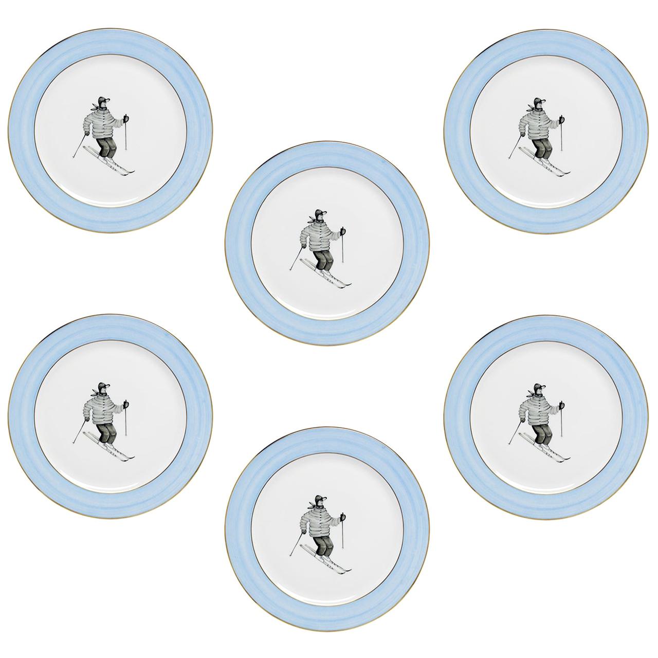 Ensemble de six assiettes plates de style campagnard peintes à la main Sofina Boutique Kitzbhel en vente