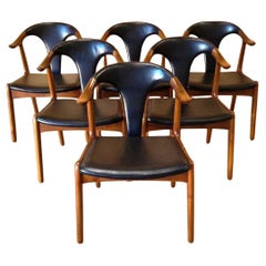 Ensemble de six chaises en "corne de vache", attribuées à HP Hansen, Danemark