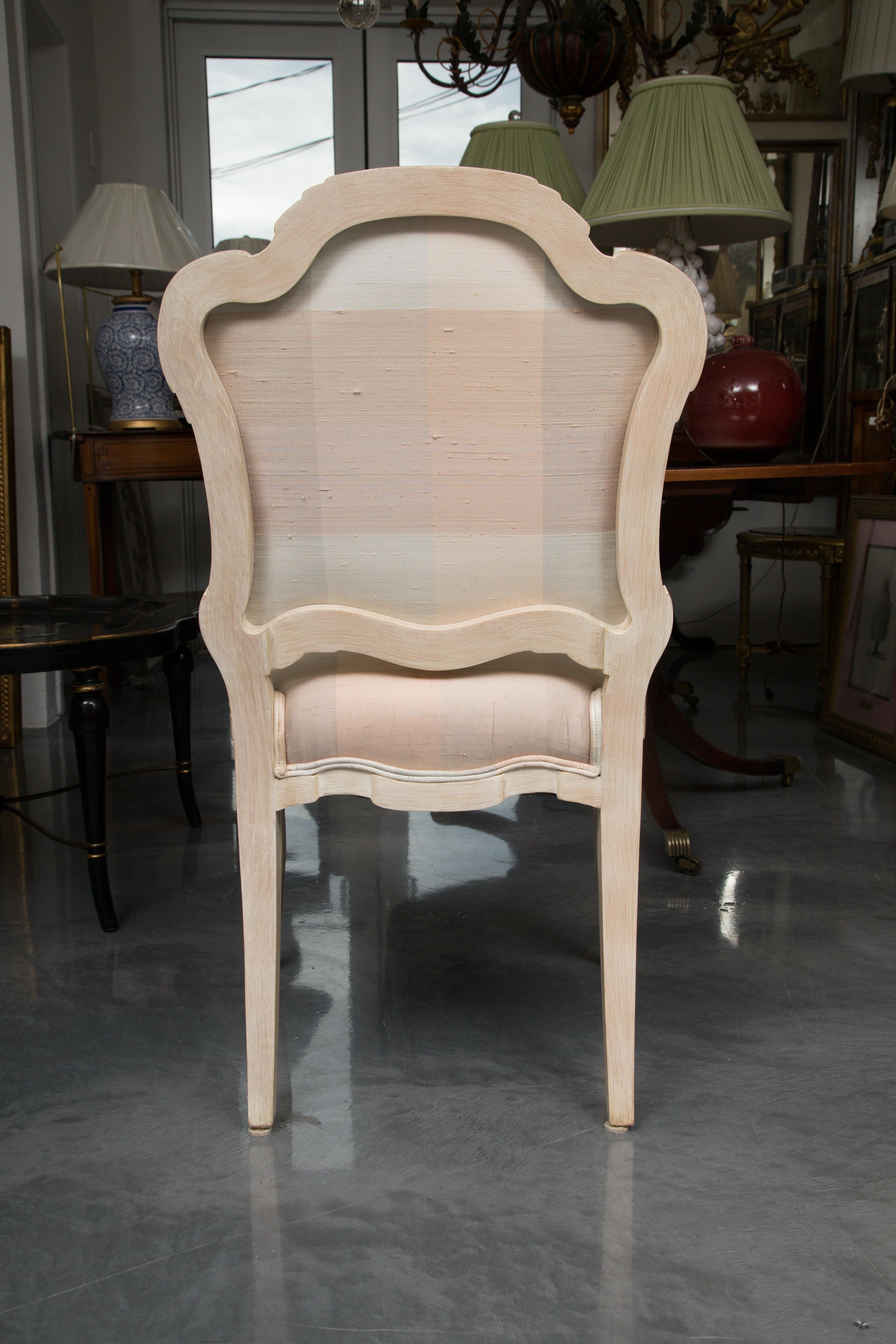 Set of Six Cream Painted Stylized Louis XVI Style Upholstered Dining Chairs For Sale 6