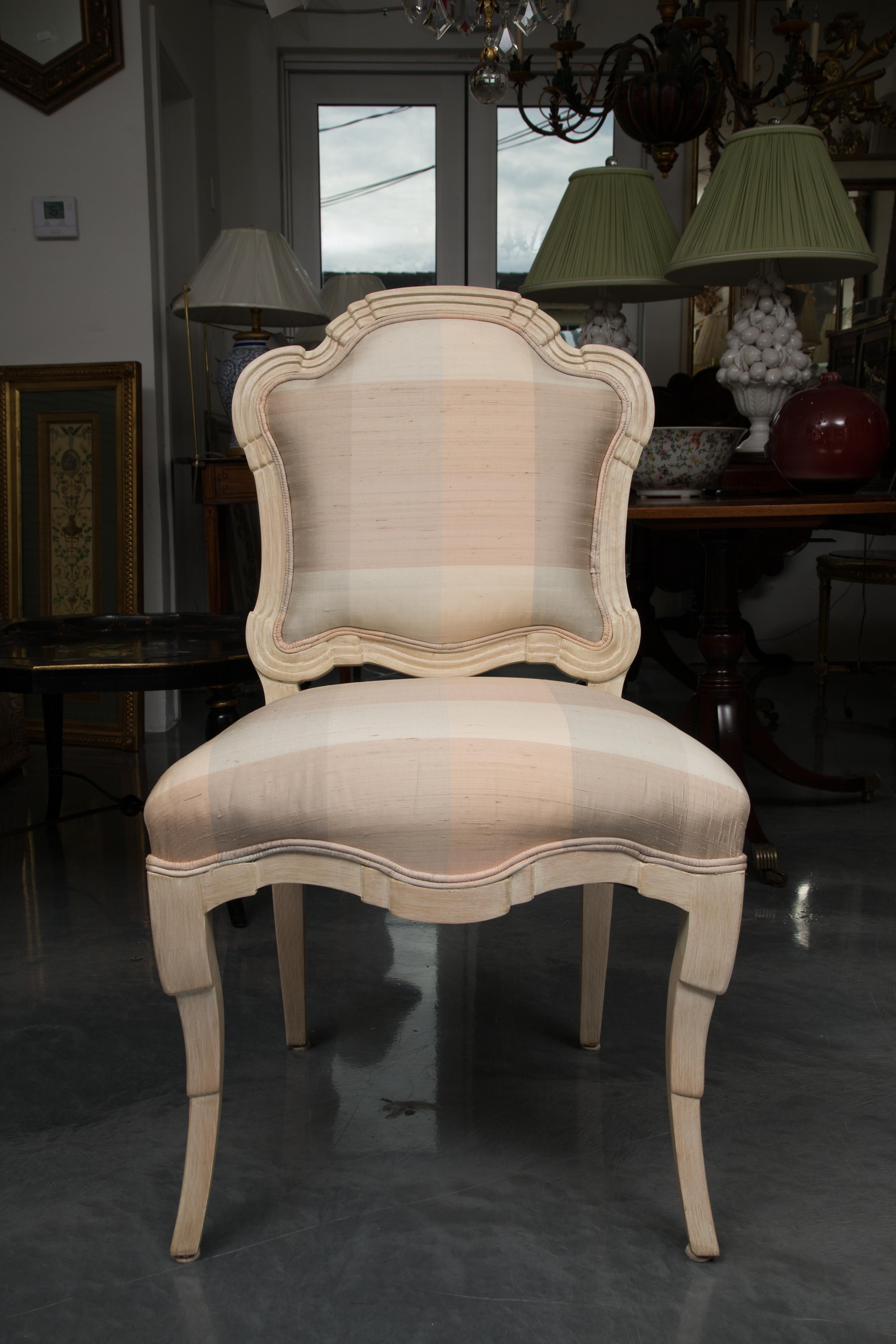 Set of Six Cream Painted Stylized Louis XVI Style Upholstered Dining Chairs For Sale 7