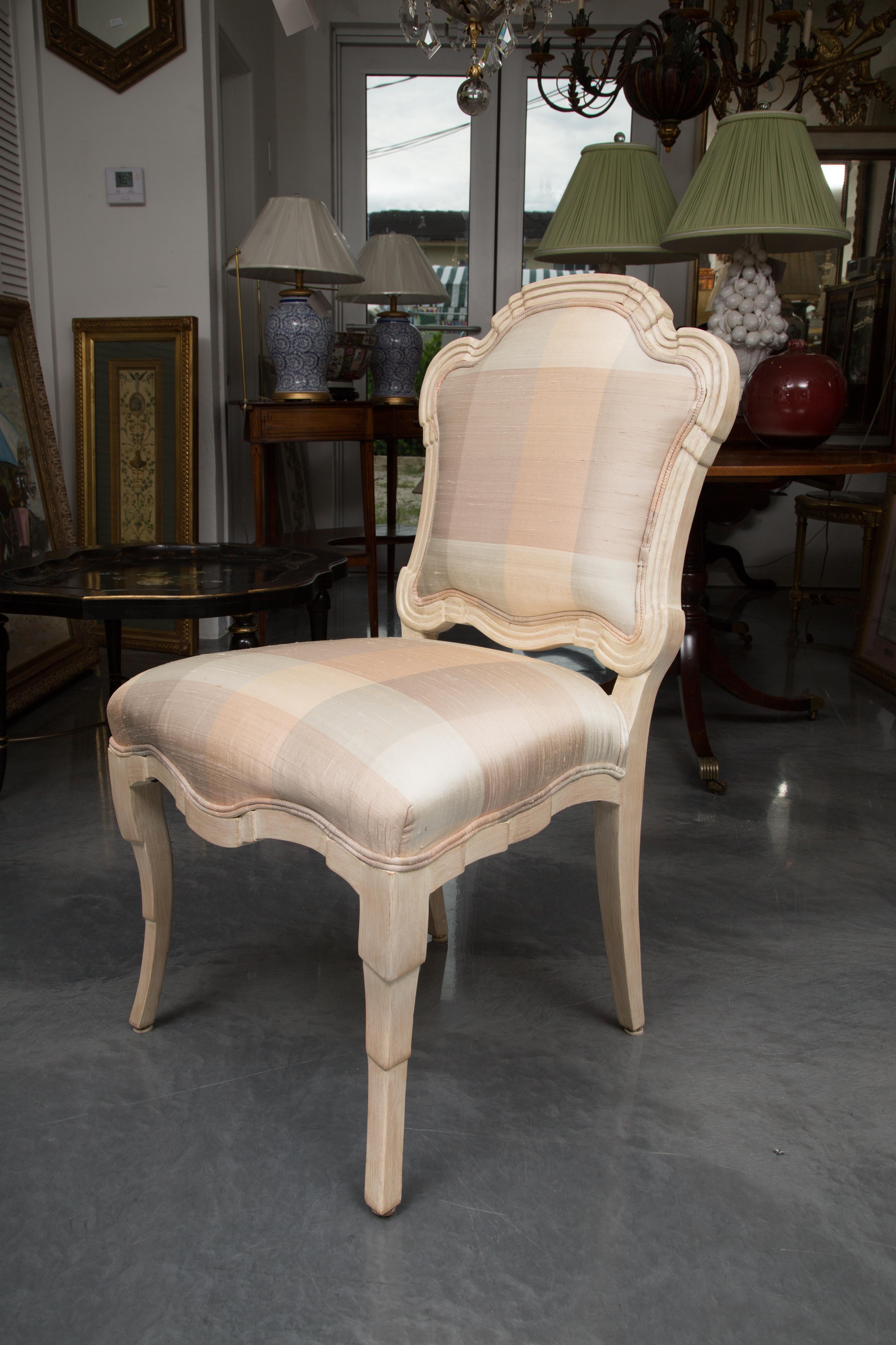 Set of Six Cream Painted Stylized Louis XVI Style Upholstered Dining Chairs For Sale 8