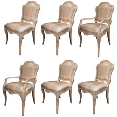 Vintage Set of Six Cream Painted Stylized Louis XVI Style Upholstered Dining Chairs