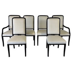 Sechser-Set aus cremefarbenem Samt und schwarz lackierten italienischen Stühlen im Art-déco-Stil, 1980er Jahre