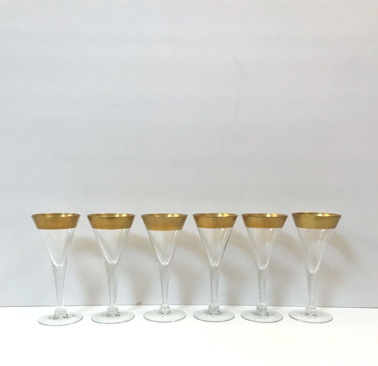 Set of Six Crystal Gold Rim Cordial Glasses by Dorothy Thorpe 2