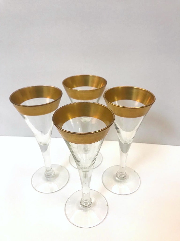 Set of Six Crystal Gold Rim Cordial Glasses by Dorothy Thorpe at