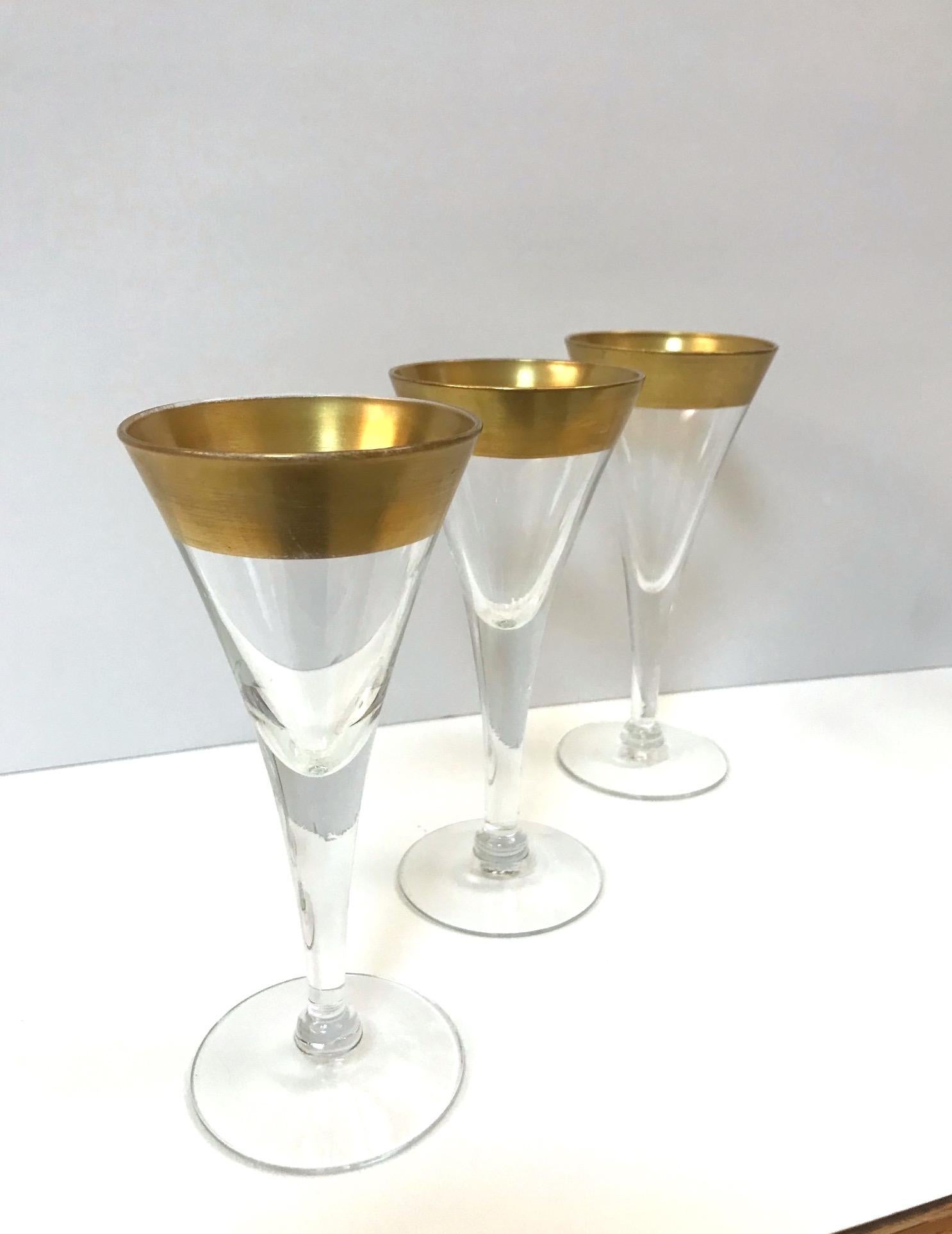 Hand-Crafted Set of Six Crystal Gold Rim Cordial Glasses by Dorothy Thorpe