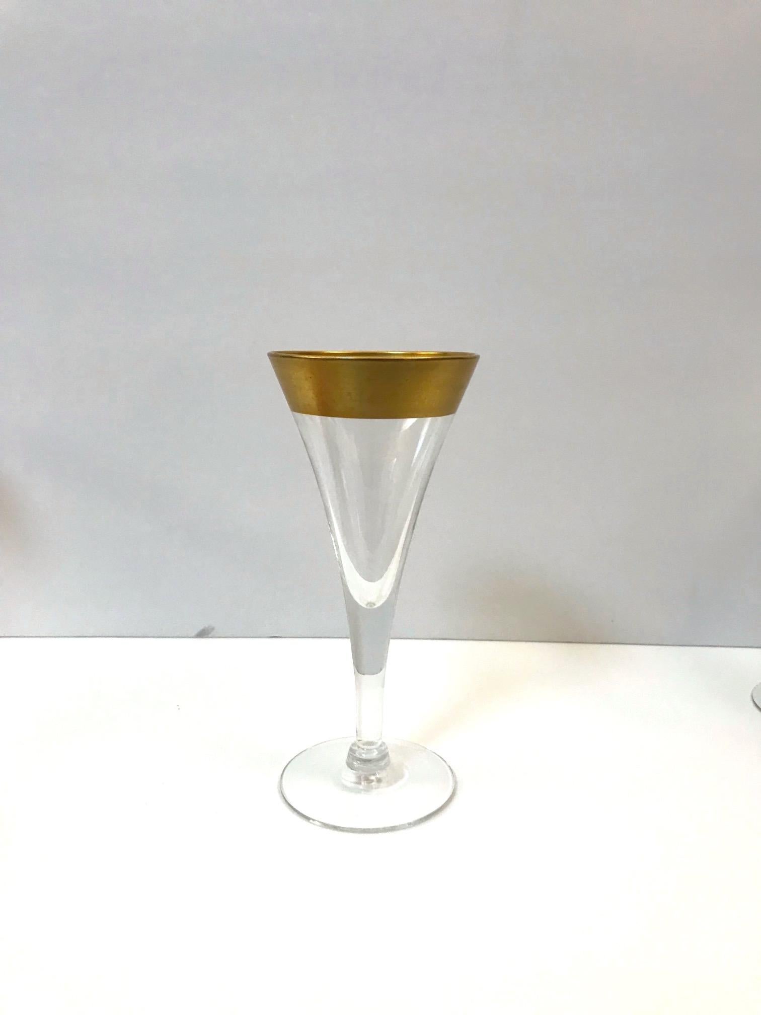 Set of Six Crystal Gold Rim Cordial Glasses by Dorothy Thorpe In Good Condition In Fort Lauderdale, FL